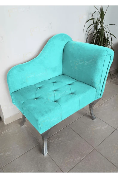 aldagelsin Yeni Model Ters Kol Tekli Köşe Koltuğu Josefin Bench Gümüş Ayak Turkuaz 75 x 45 ürün görseli 1