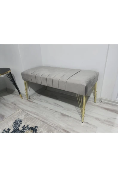 aldagelsin Modern Çizgi Model Puf Ayakucu Bench Gold Metal Ayak 110 Cm Gri2 ürün görseli 1