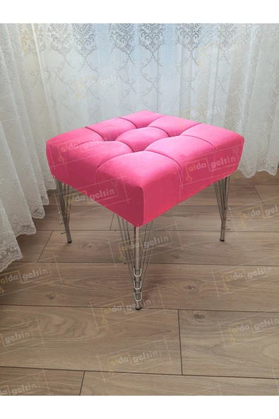 aldagelsin Modern Dilim Puf Ayakucu Puf Gümüş Metal Ayak (45*45) Pembe 45 x 45 ürün görseli 1