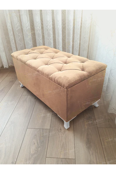 aldagelsin Lüks Sandıklı Kapitoneli Ayakucu Puf Bench 90 cm Beyaz Ayak Vizon 90 x 45 ürün görseli 1