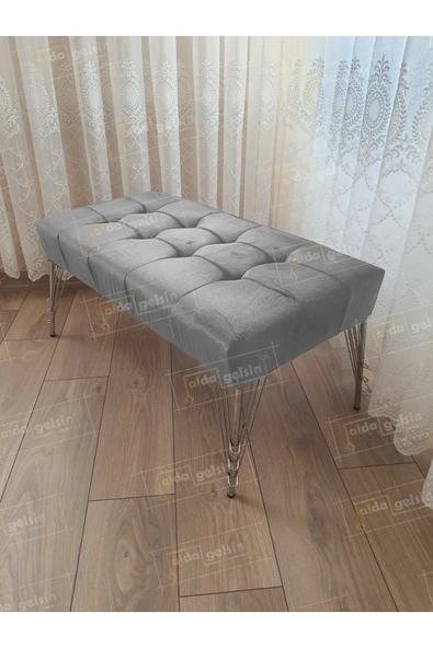 aldagelsin Modern Dilim Puf Ayakucu Puf Gümüş Metal Ayak (100*45) Gri 100 x 40 ürün görseli 1