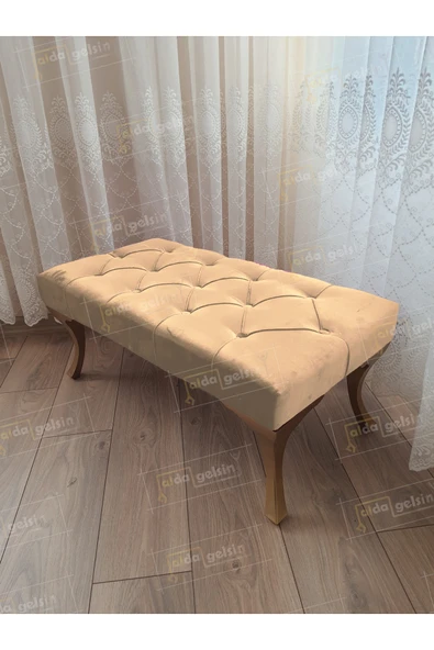 aldagelsin Kapitoneli Ayak Ucu Kapı Önü Antre Bench Puf Gold Ayak (110*45) Vizon 110 x 40 ürün görseli 1
