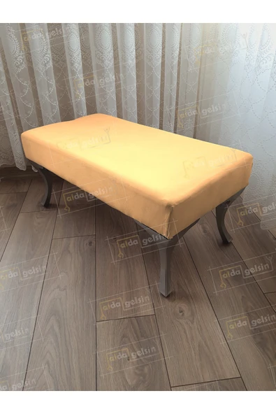 aldagelsin Ayak Ucu Kapı Önü Antre Düz Bench Puf Orta Sehpa Gümüş Ayak Vizon 90 x 45 ürün görseli 1