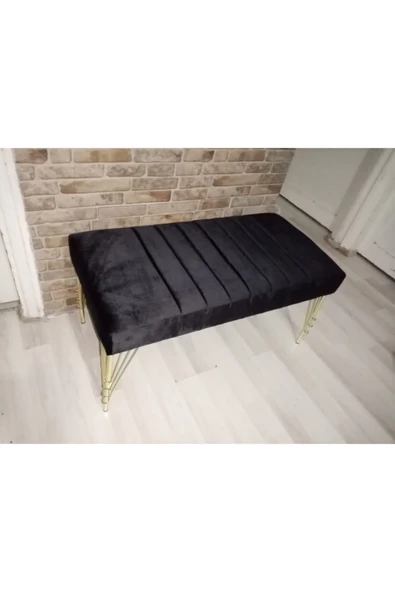 aldagelsin Modern Çizgi Model Puf Ayakucu Bench Gold Metal Ayak 90 Cm Siyah 100 x 50 ürün görseli 1