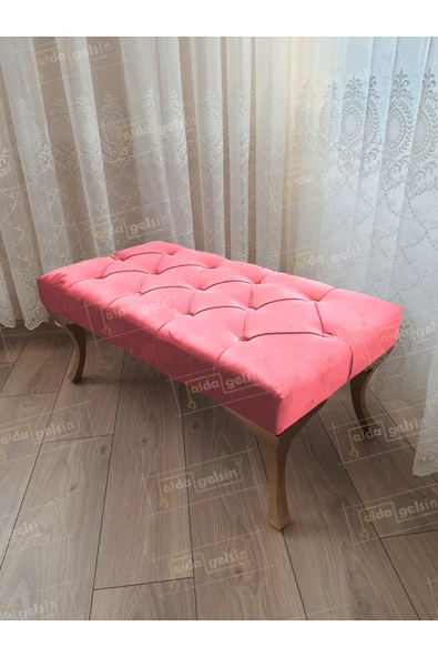 aldagelsin Kapitoneli Ayak Ucu Kapı Önü Antre Bench Puf Gold Ayak (110*45) Pembe 110 x 40 ürün görseli 1