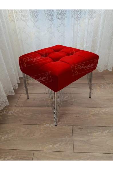 aldagelsin Modern Dilim Puf Ayakucu Puf Gümüş Metal Ayak (45*45) Kırmızı 45 x 45 ürün görseli 1