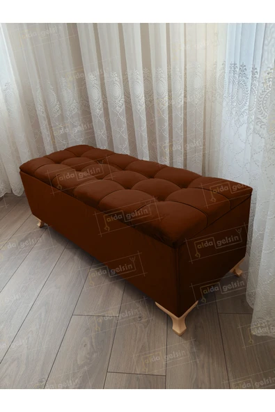 aldagelsin Çizgi Kapitoneli Sandıklı Puf  90 cm Gold Ayak Kahve 90 x 45 ürün görseli 1