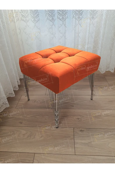 aldagelsin Modern Dilim Puf Ayakucu Puf Gümüş Metal Ayak (45*45) Turuncu 45 x 45 ürün görseli 1