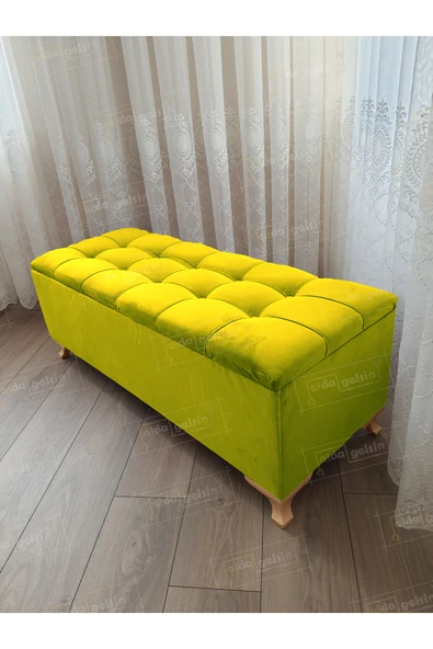 aldagelsin Çizgi Kapitoneli Sandıklı Puf  110 cm Gold Ayak Sarı 110 x 42 ürün görseli 1