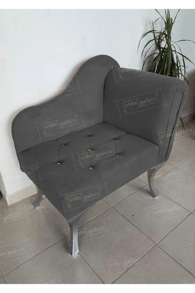 aldagelsin Yeni Model Ters Kol Tekli Köşe Koltuğu Josefin Bench Gümüş Ayak Antrasit Gri 75 x 45 ürün görseli 1