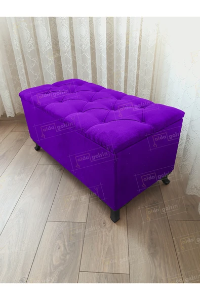 aldagelsin Lüks Sandıklı Kapitoneli Ayakucu Puf Bench 120 cm Siyah Ayak Eflatun 120 x 45 ürün görseli 1