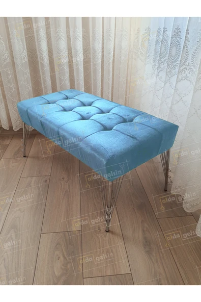 aldagelsin Modern Dilim Puf Ayakucu Puf Gümüş Metal Ayak (100*45) Turkuaz 100 x 40 ürün görseli 1