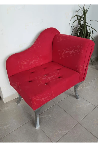 aldagelsin Yeni Model Ters Kol Tekli Köşe Koltuğu Josefin Bench Gümüş Ayak Kırmızı 75 x 45 ürün görseli 1