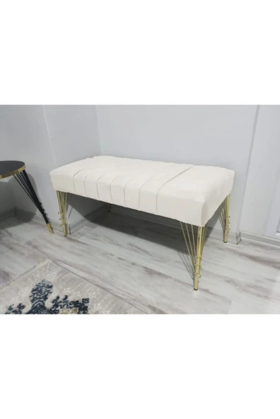 aldagelsin Modern Çizgi Model Puf Ayakucu Bench Gold Metal Ayak 90 Cm Beyaz 100 x 50 ürün görseli 1