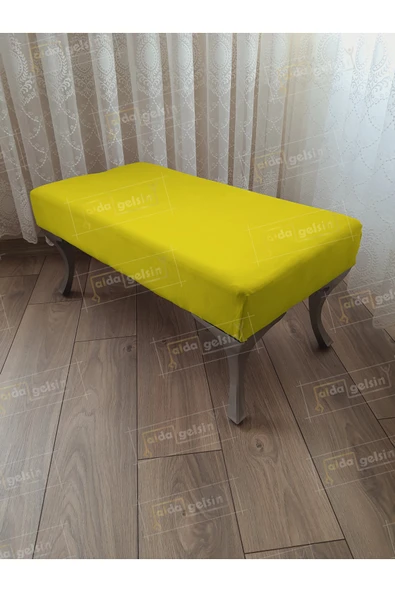 aldagelsin Ayak Ucu Kapı Önü Antre Düz Bench Puf Orta Sehpa Gümüş Ayak 100 cm Sarı ürün görseli 1