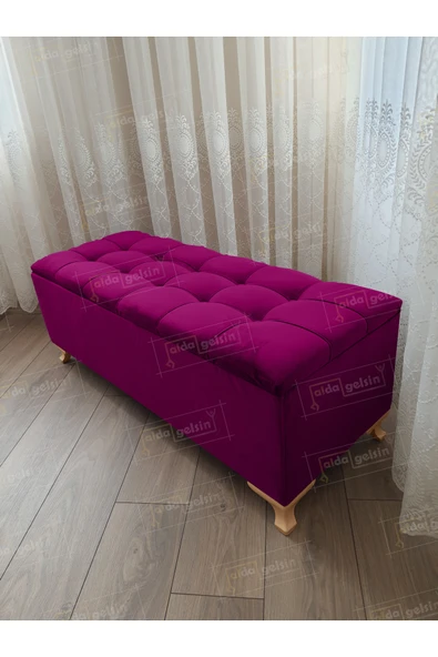 aldagelsin Çizgi Kapitoneli Sandıklı Puf  110 cm Gold Ayak Mor 110 x 42 ürün görseli 1