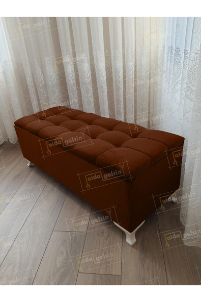 aldagelsin Yeni Model Lüks Çizgi Kapitoneli Sandıklı Puf Bench Kahve Kahverengi 90 x 45 ürün görseli 1
