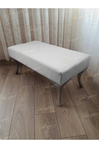 aldagelsin Ayak Ucu Kapı Önü Antre Düz Bench Puf Orta Sehpa Gümüş Ayak 100 cm Beyaz ürün görseli 1