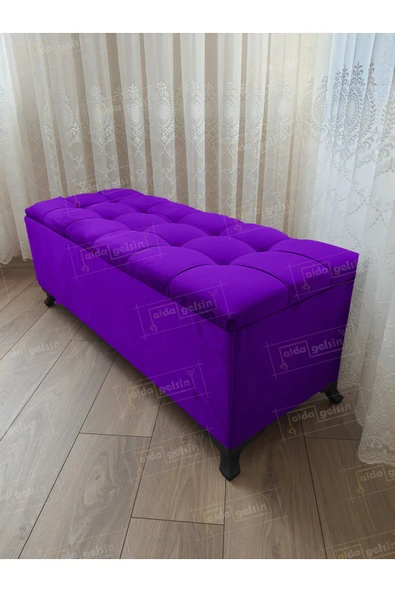 aldagelsin Lüks Çizgi Kapitoneli Sandıklı Puf Bench 120 cm Siyah Ayak Lila 120 x 45 ürün görseli 1