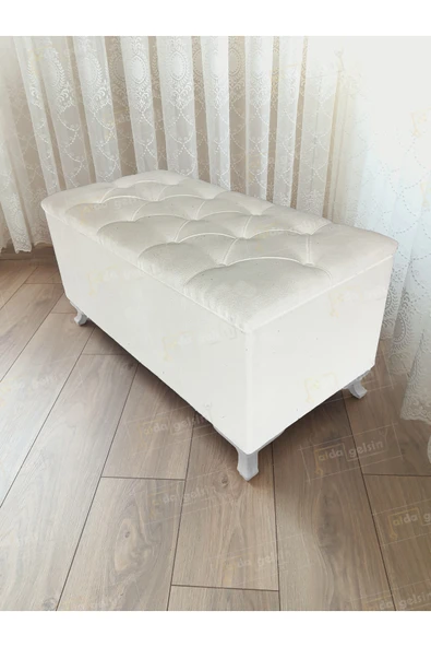aldagelsin Lüks Sandıklı Kapitoneli Ayakucu Puf Bench 120 cm Beyaz Ayak Beyaz 120 x 45 ürün görseli 1