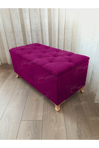 aldagelsin Lüks Sandıklı Kapitoneli Ayakucu Puf Bench 90 cm Gold Ayak Mor 90 x 45 ürün görseli 1