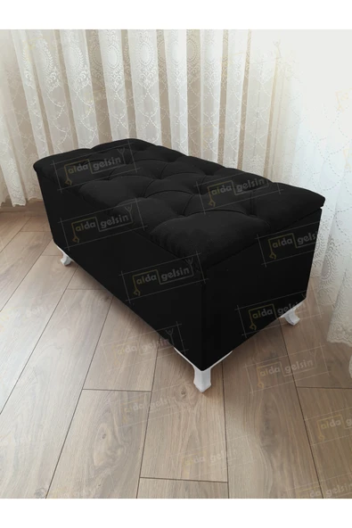aldagelsin Lüks Sandıklı Kapitone Puf Bench Ayakucu Koltuk Siyah 90 x 45 ürün görseli 1