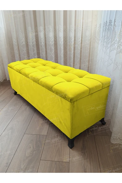 aldagelsin Çizgi Kapitoneli Sandıklı Puf 90 cm Siyah Ayak Sarı 90 x 45 ürün görseli 1