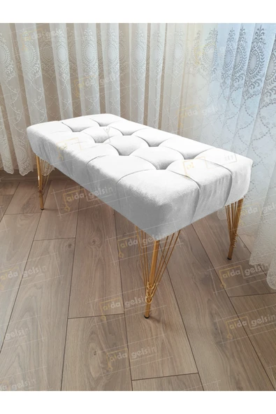 aldagelsin Modern Dilim Puf Ayakucu Puf Gold Metal Ayak (100*45) Beyaz 100 x 40 ürün görseli 1