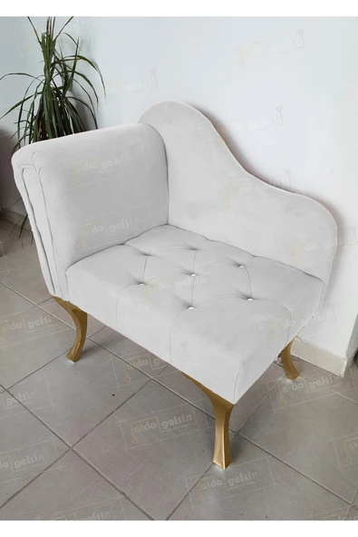 aldagelsin Yeni Model Tekli Köşe Koltuğu Josefin Bench Gold Ayak Beyaz 75 x 45 ürün görseli 1