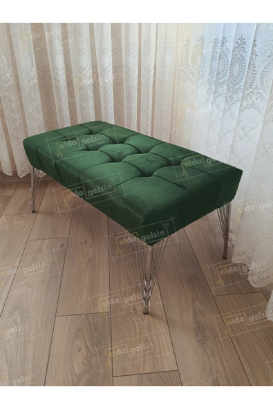 aldagelsin Modern Dilim Puf Ayakucu Puf Gümüş Metal Ayak (100*45) Yeşil 100 x 40 ürün görseli 1