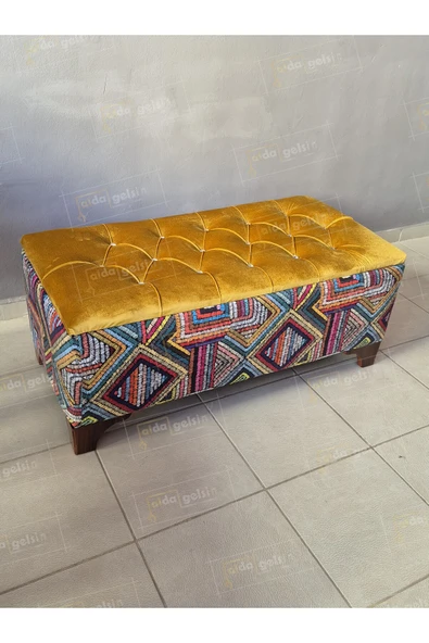 aldagelsin ALDASANDIKLIPUF  Modern Desen  Amartisörlü Kapitoneli Lüks Sandıklı Puf (100*45) Sarı 45 x 100 ürün görseli 1