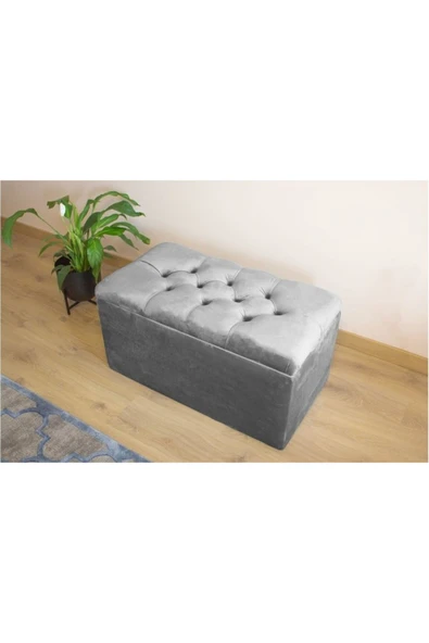 aldagelsin Lüks Sandıklı Kapitoneli Puf 60 cm Gri 60 x 43 ürün görseli 1