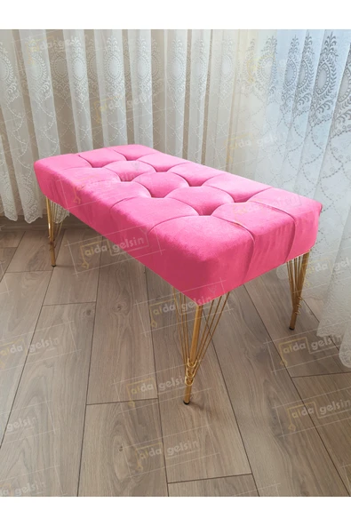 aldagelsin Modern Dilim Puf Ayakucu Puf Gold Metal Ayak (90*45) Pembe 90 x 43 ürün görseli 1