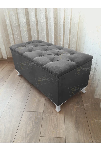 aldagelsin Lüks Sandıklı Kapitoneli Ayakucu Puf Bench 120 cm Beyaz Ayak Antrasit Gri 120 x 45 ürün görseli 1
