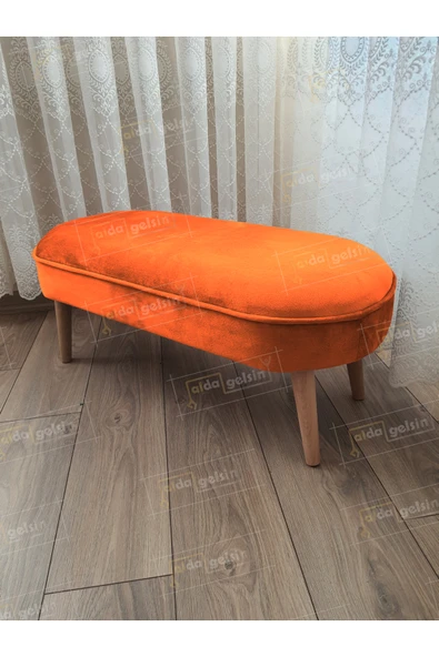 aldagelsin Ultra Lüks Oval Parrot Puf Ahşap Ayak Turuncu 90 x 40 ürün görseli 1