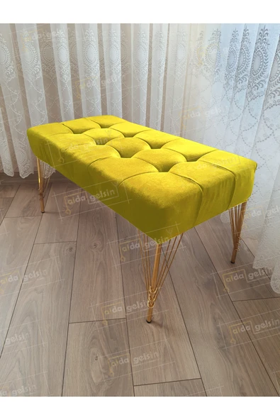 aldagelsin Modern Dilim Puf Ayakucu Puf Gold Metal Ayak (100*45) Sarı 100 x 40 ürün görseli 1