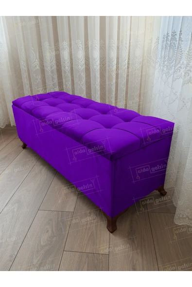 aldagelsin Çizgi Kapitoneli Sandıklı Puf  100 cm Ceviz Ayak Lila 100 x 40 ürün görseli 1