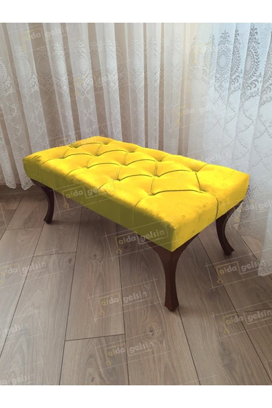 aldagelsin Kapitoneli Ayak Ucu Kapı Önü Antre Bench Puf Ceviz Ayak (90*45) Sarı 90 x 45 ürün görseli 1