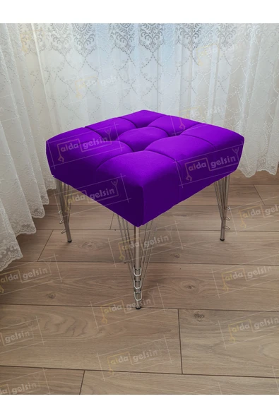 aldagelsin Modern Dilim Puf Ayakucu Puf Gümüş Metal Ayak (45*45) Lila 45 x 45 ürün görseli 1