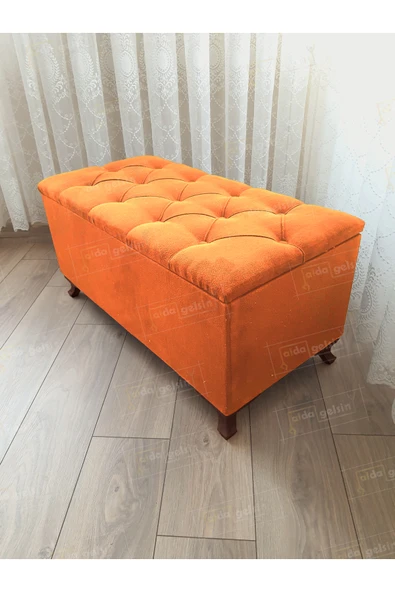 aldagelsin Lüks Sandıklı Kapitoneli Ayakucu Puf Bench 90 cm Ceviz Ayak Turuncu 90 x 45 ürün görseli 1