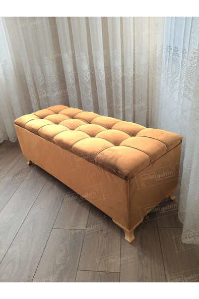 aldagelsin Çizgi Kapitoneli Sandıklı Puf  100 cm Gold Ayak Vizon 100 x 40 ürün görseli 1