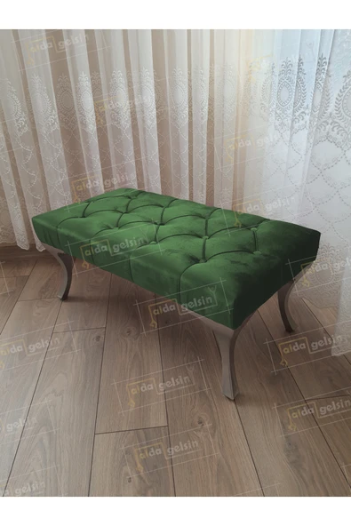 aldagelsin Kapitoneli Ayak Ucu Kapı Önü Antre Bench Puf Gümüş Ayak (100*45) Yeşil 100 x 40 ürün görseli 1