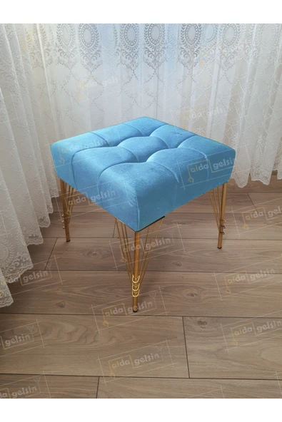 aldagelsin Modern Dilim Puf Ayakucu Puf Gold Metal Ayak (45*45) Turkuaz 45 x 45 ürün görseli 1