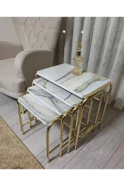 aldagelsin Mermer Desenli Şık 4'lü Zigon Beyaz Mermer 34 x 50 ürün görseli 1