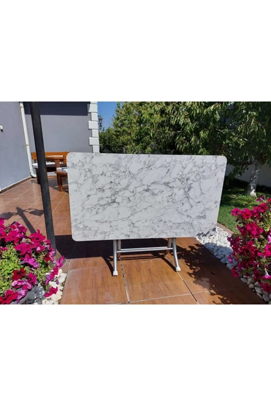 aldagelsin B & B Mobilya Dekoratif Katlanır Masa Bahçe Ve Çalışma Masası 70*120 Beyaz Gri Mermer Desenli Bulut Mermer ürün görseli 1