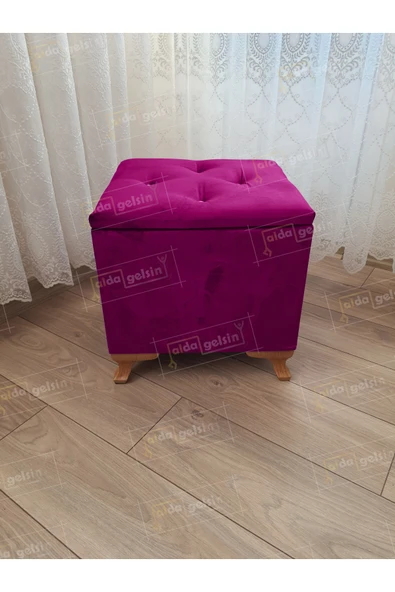aldagelsin Lüks Sandıklı Tabure Puf 45 x 45 cm Ceviz Ayak Mor 45 x 45 ürün görseli 1