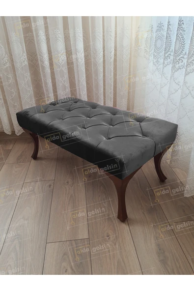 aldagelsin Kapitoneli Ayak Ucu Kapı Önü Antre Bench Puf Ceviz Ayak (110*45) Antrasit 110 x 40 ürün görseli 1