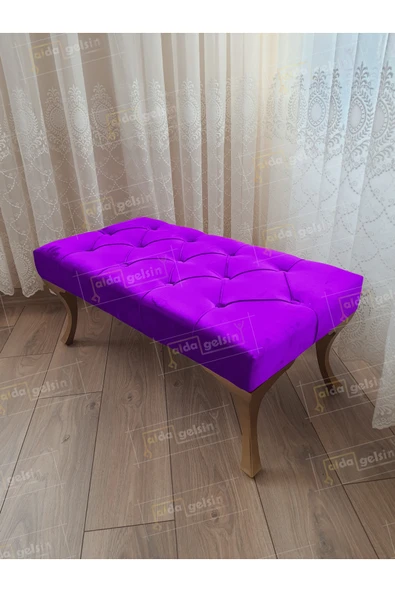 aldagelsin Kapitoneli Ayak Ucu Kapı Önü Antre Bench Puf Gold Ayak (100*45) Lila 100 x 40 ürün görseli 1