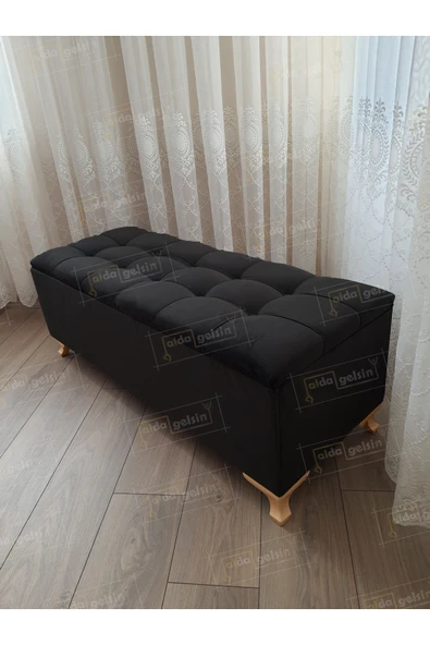aldagelsin Çizgi Kapitoneli Sandıklı Puf  90 cm Gold Ayak Siyah 90 x 45 ürün görseli 1