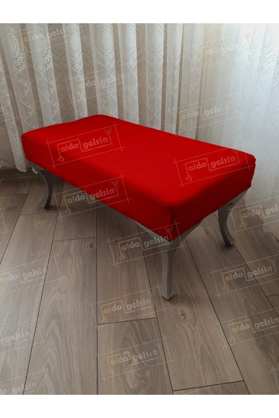 aldagelsin Ayak Ucu Kapı Önü Antre Düz Bench Puf Orta Sehpa Gümüş Ayak Kırmızı 90 x 45 ürün görseli 1